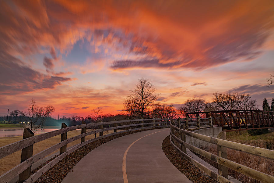 Orange Sunset Delight Over The Arkansas Razorback Regional Greenway Photograph by Gregory Ballos