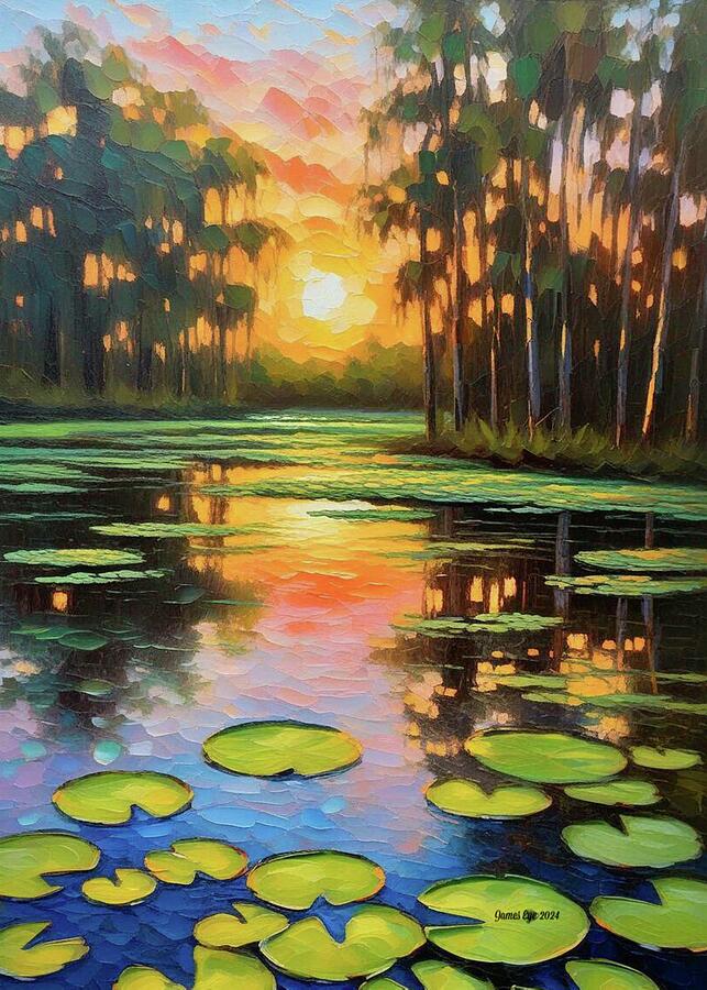 Orange Sunset On The Bayou Digital Art