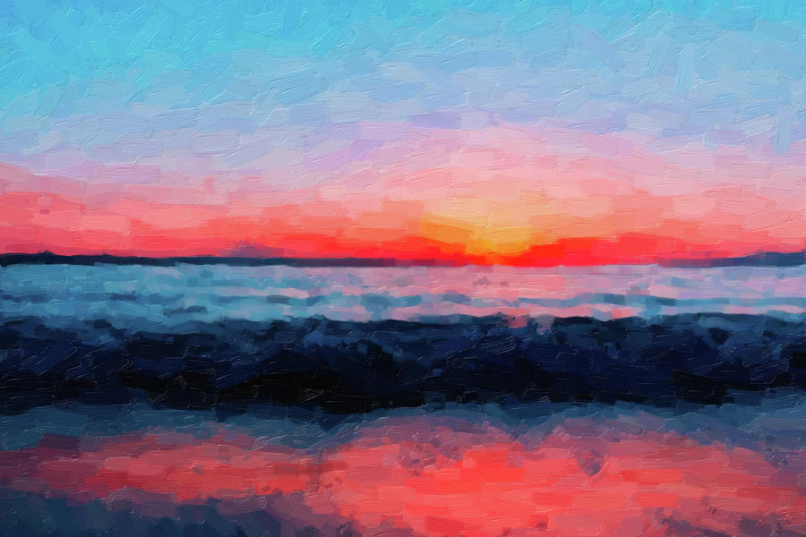 Orange Sunset Over Water Abstract Painting
