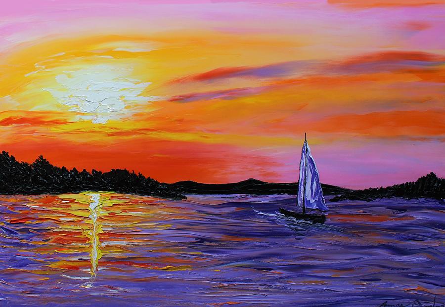 Orange Sunset Sails #1 Painting by James Dunbar