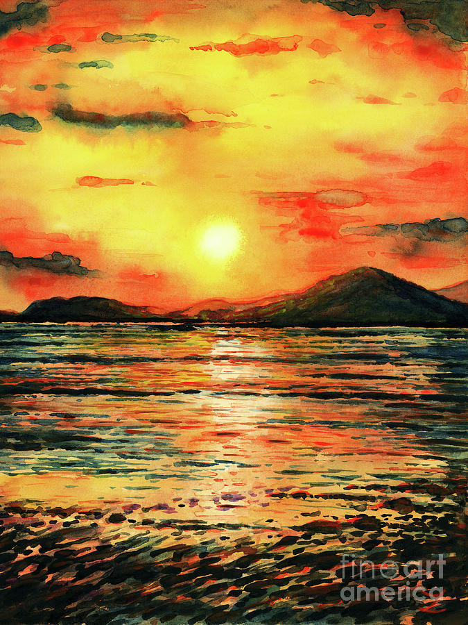 Orange Sunset Painting by Zaira Dzhaubaeva