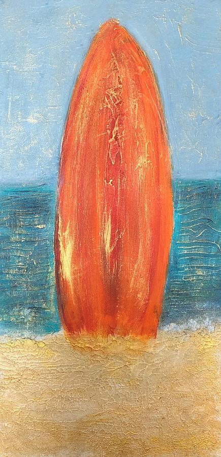 Orange Surfboard in the Sand Painting by Rachelle Stracke