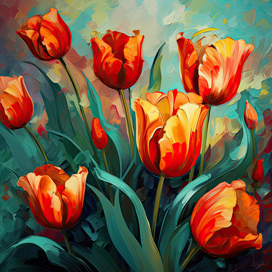 Orange Symphony - Orang Tulips Art Painting by Lourry Legarde