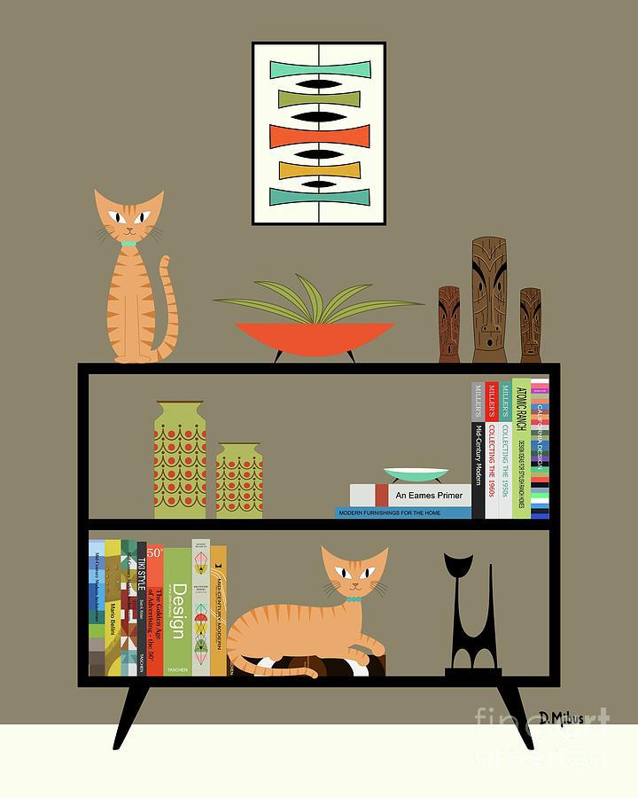 Orange Tabby Cats on Bookcase Digital Art by Donna Mibus