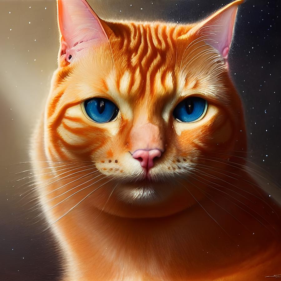 Orange tabby kitten blue eyes cute fluffy chubby cat Digital Art by ...