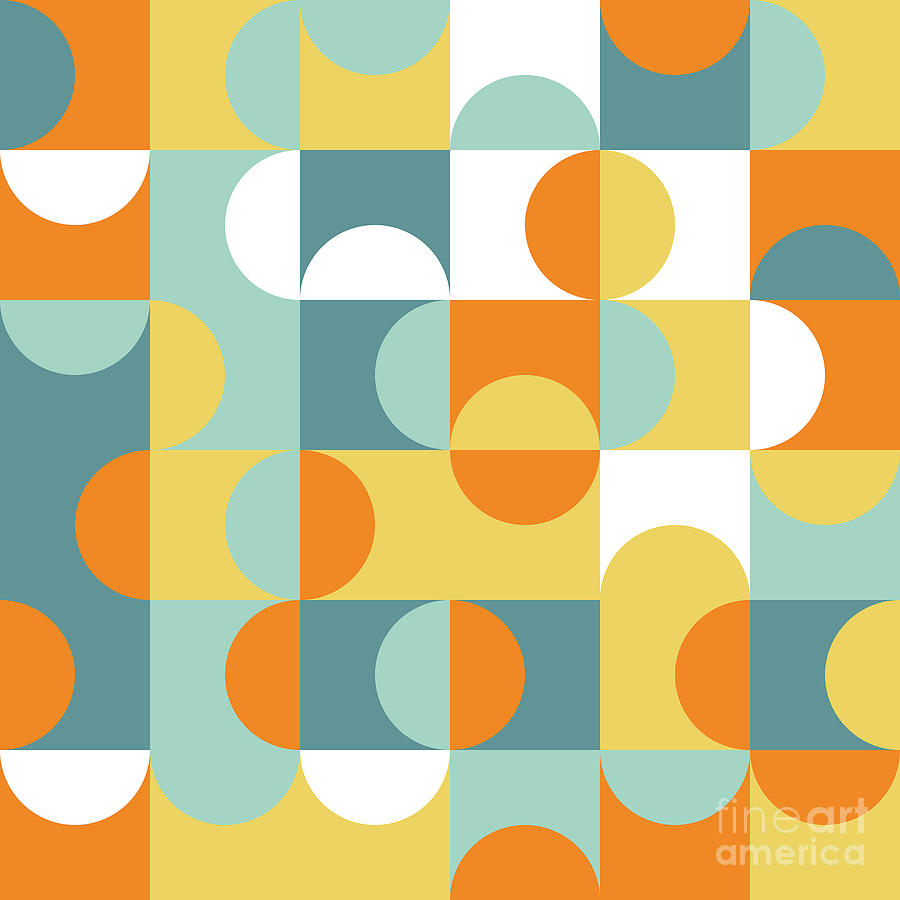 Orange Teal Blue Seafoam Green Retro Art Pattern by LC Graphic Design Studio
