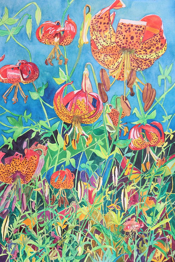 Orange Tiger Lillies Painting by Karen Merry