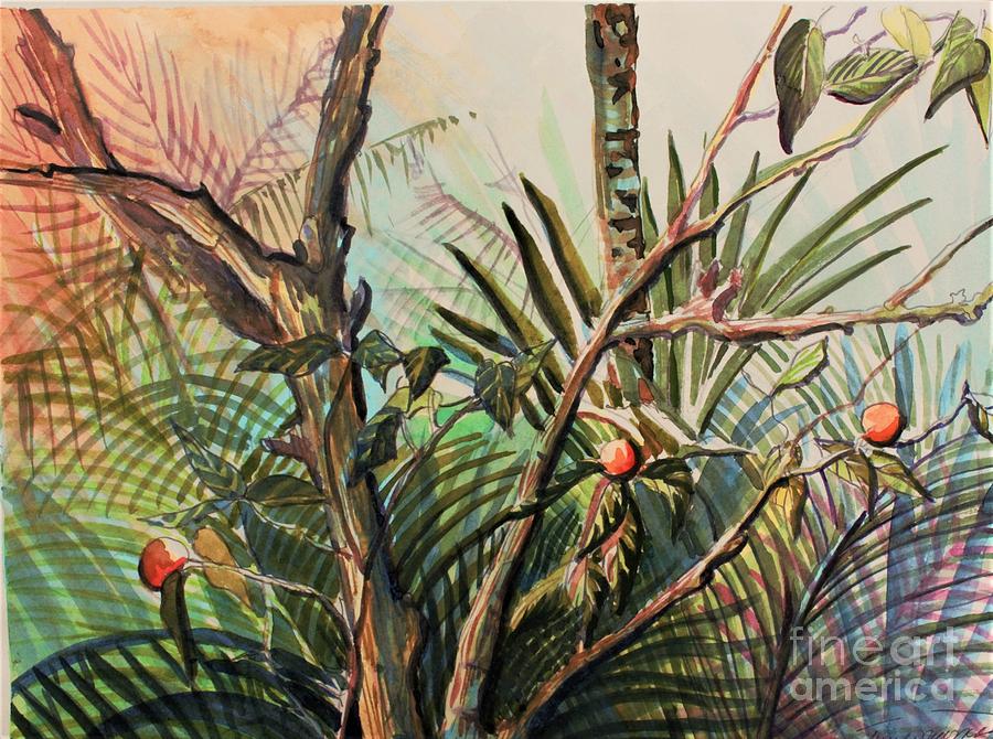  Orange Tree Admidst the Palms Painting by Mindy Newman