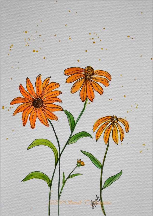 Orange trio Painting by Sonali Gangane