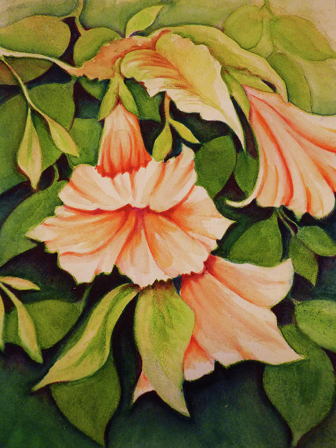 Orange Trumpet Lilies Painting by Carla Parris