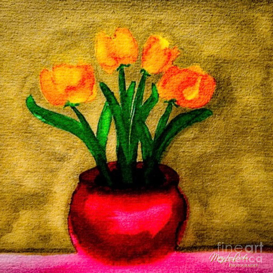 Orange Tulips In Watercolors Painting
