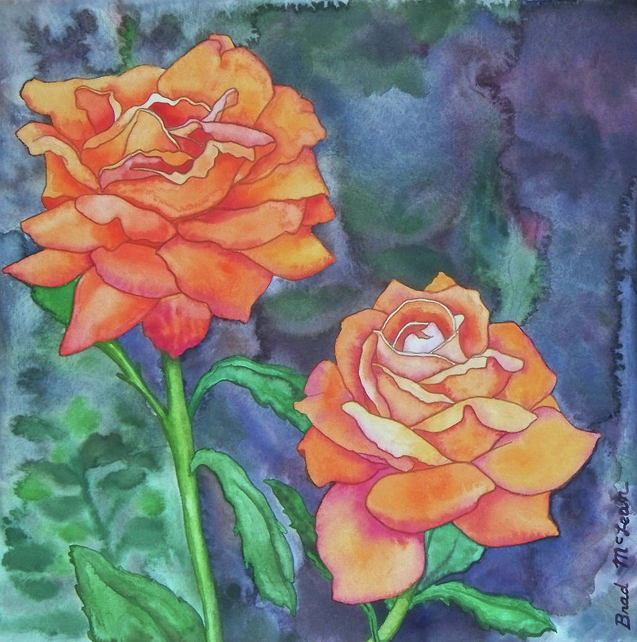 Watercolor Painting - Orange Twins by Brad McLean Watercolor Painting - Orange Twins by Brad McLean