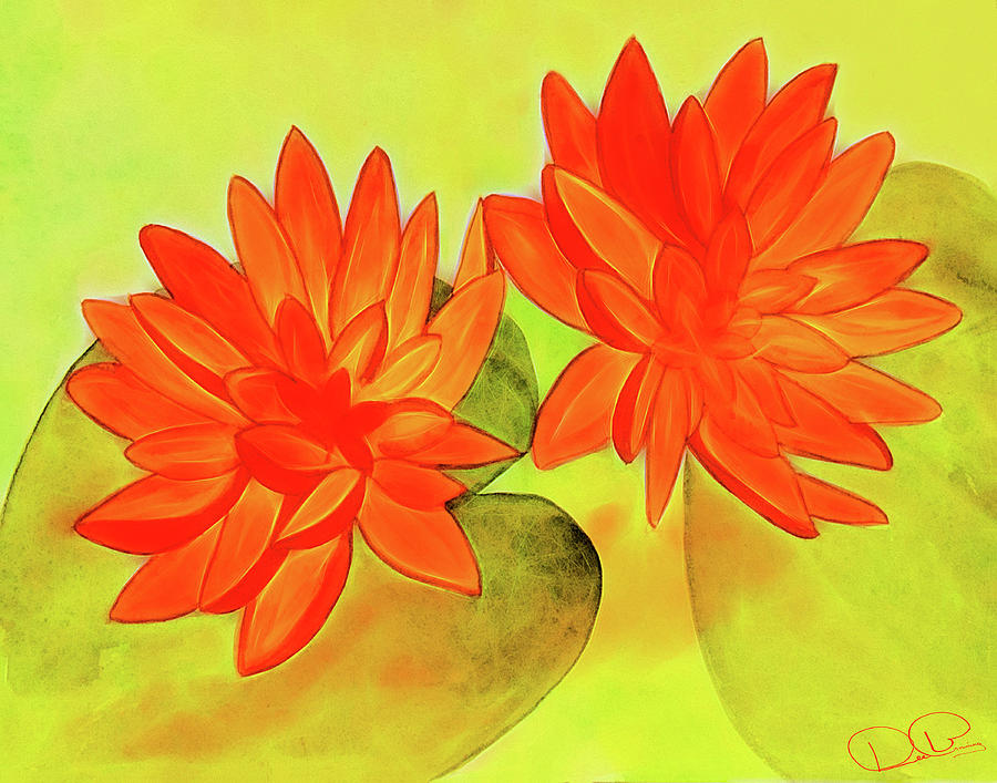 Orange Waterlily Painting by Dee Browning