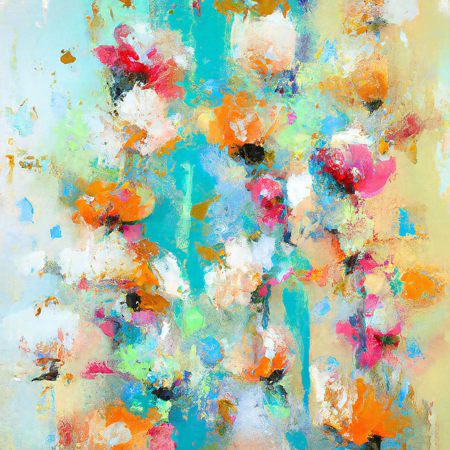 Orange White And Blue Abstract Flowers Painting by StellArt Studio ...