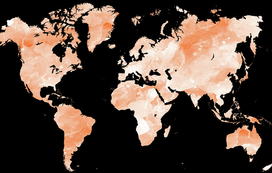 Orange World Map Design 229 Mixed Media by Lucie Dumas