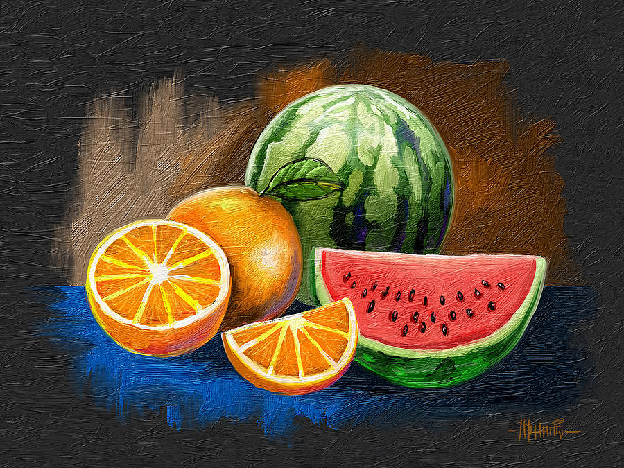 Grape Painting - Oranges and Melons by Anthony Mwangi