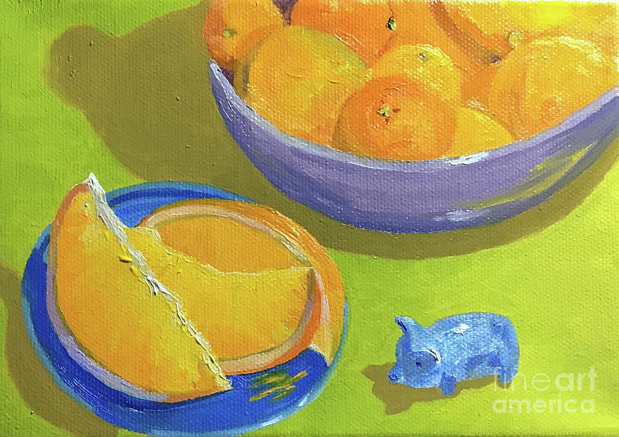 Oranges and Pig Painting by Anne Marie Brown