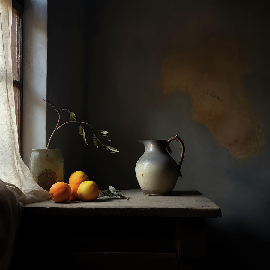 Oranges on a Table Near the Window Digital Art by Yo Pedro