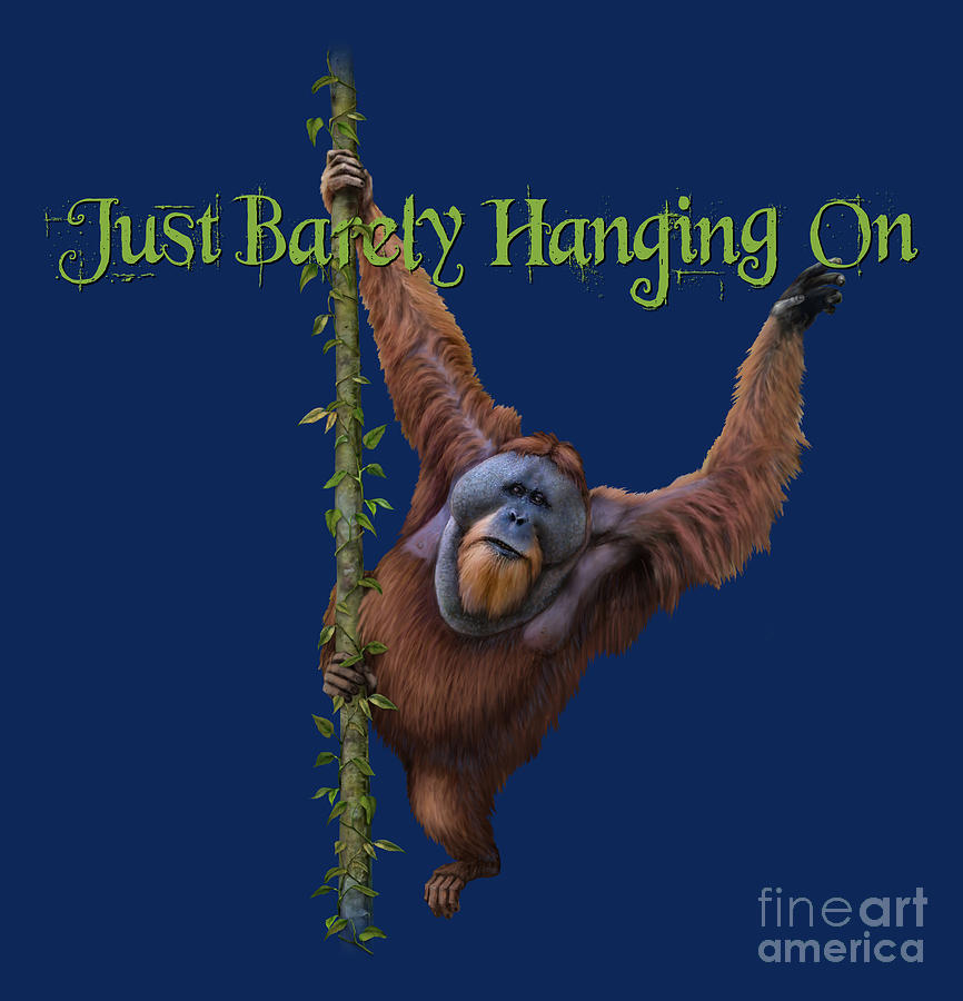Orangutan Just Barely Hanging On clipped Painting by Robert Corsetti