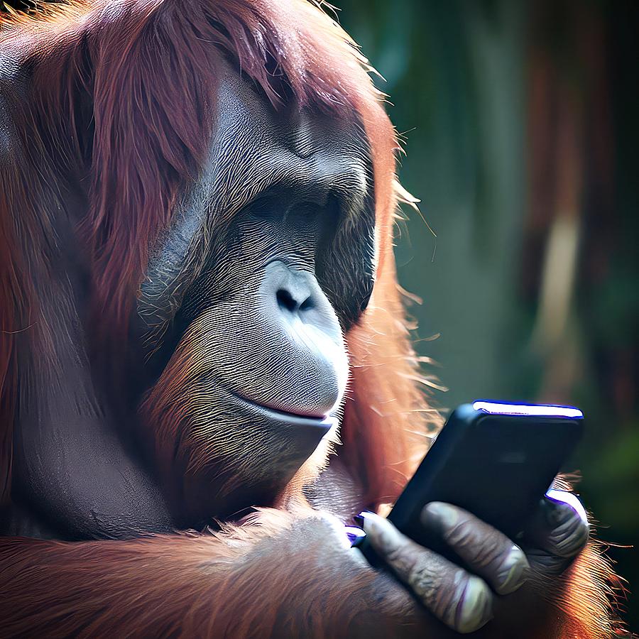 Orangutan on a Smartphone Digital Art by David Manlove