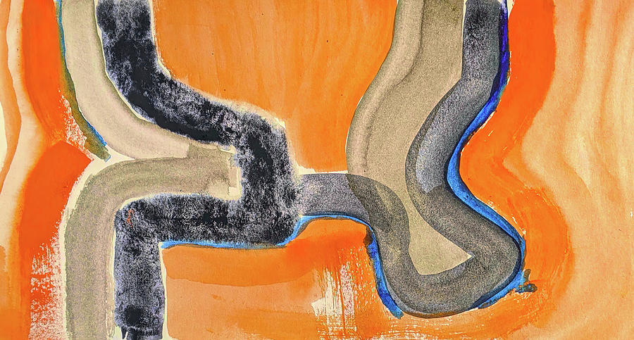 Orangy and black abstract Painting by Cathy Anderson
