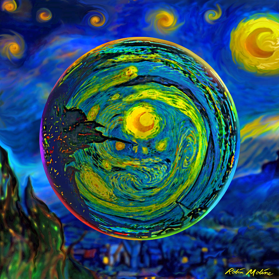 Orbiting A Starry Night  Digital Art by Robin Moline