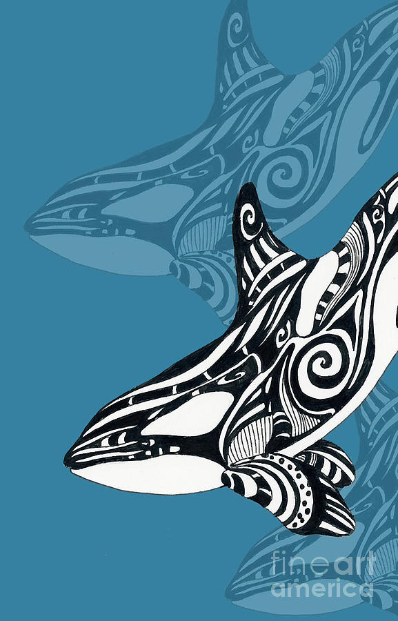 Orca Killer Whale Tribal Tattoo Pacific Tlingit Indigo Blue Ink Digital