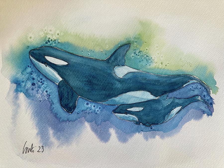 Orca mom and her new born Painting by Dominique Conti - Fine Art America