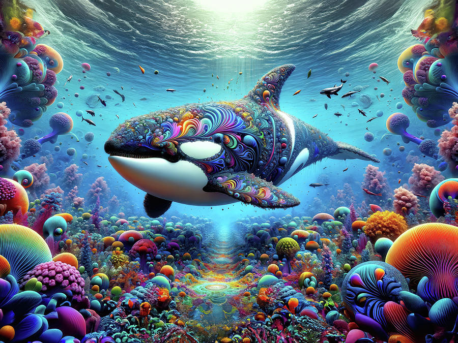 Orca Odyssey in the Coral Cosmos Digital Art by Bill and Linda Tiepelman