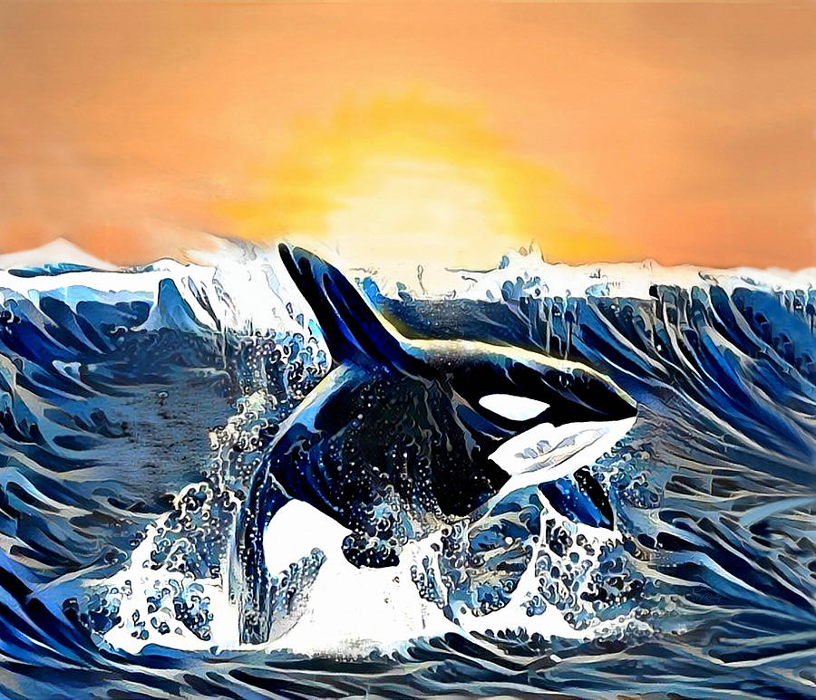 Orca Whale At Sunrise Mixed Media by Sandi OReilly