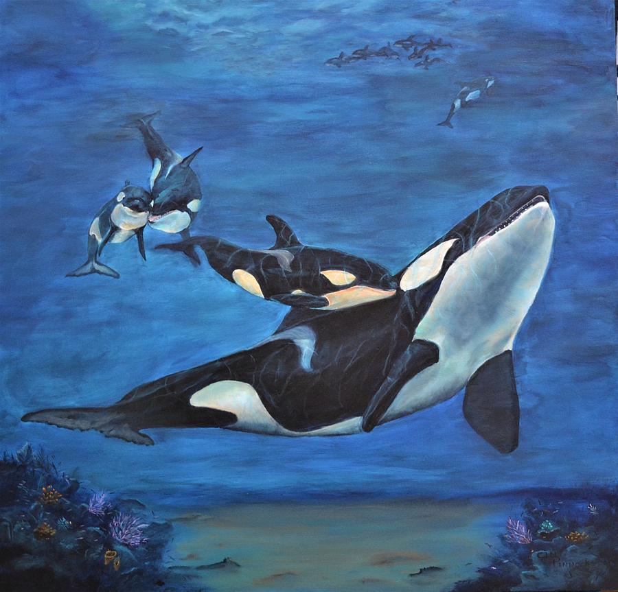 Fish Painting - Orcas by Cindy Pinnock