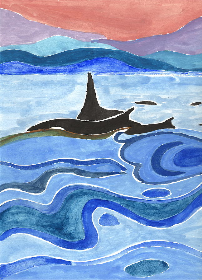 Orcas in the Salish Sea Pastel by Stella