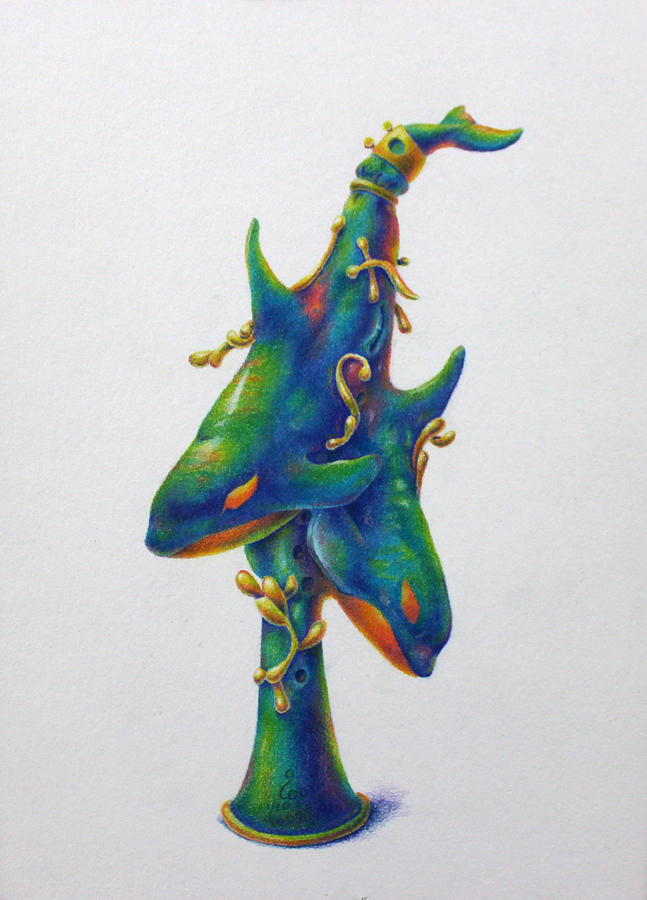 Colored Pencil Drawing - Acoustic Ocean, Orcastral  by Kay Walker