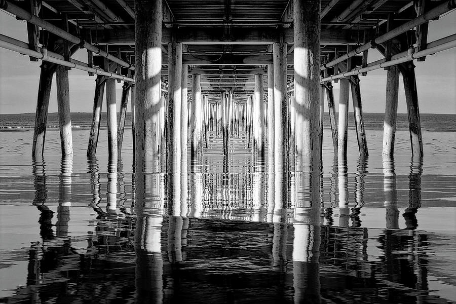 Orchard Beach Pier Mirror BW Photograph by Susan Candelario