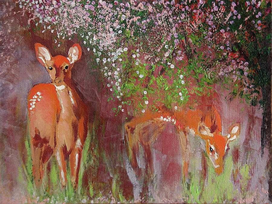 Orchard Fawns Painting by Sandra Silva