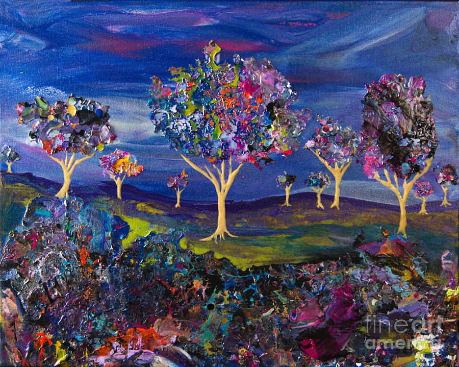 Orchard On The Hill  7697B Painting by Priscilla Batzell Expressionist Art Studio Gallery