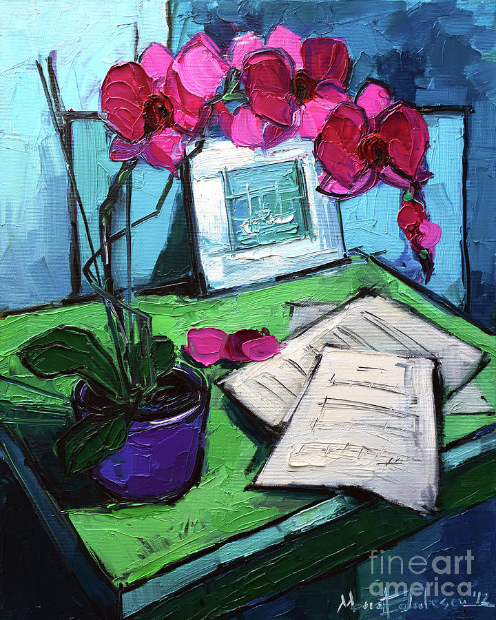 Orchid And Piano Sheets Painting by Mona Edulesco