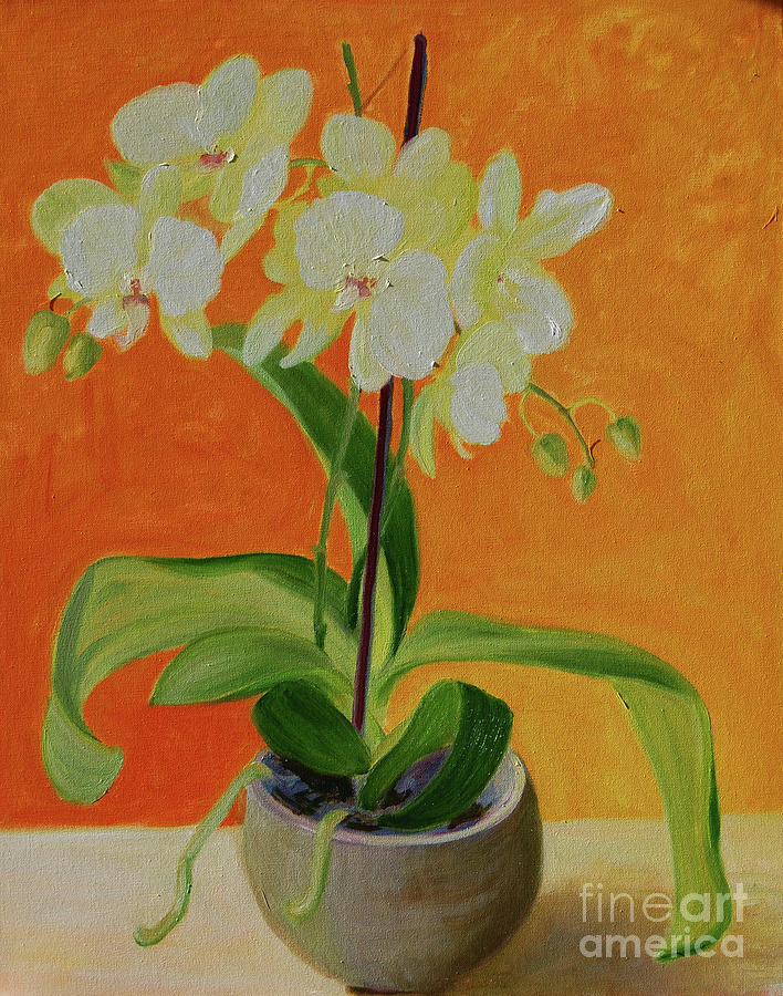 Orchid On Orange Painting by Frank Hoeffler