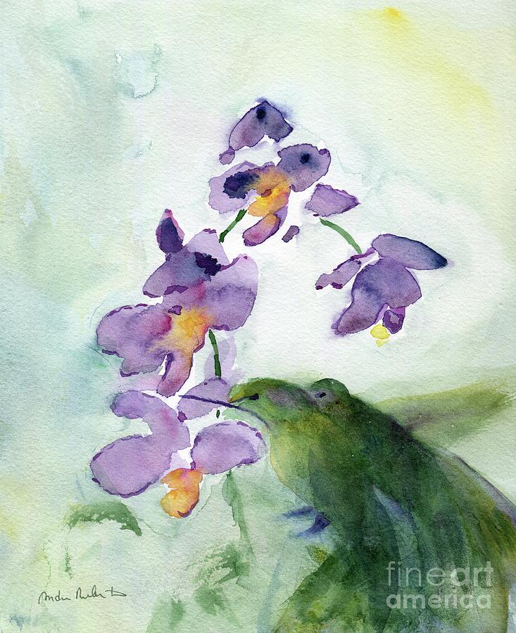 Orchids And Hummingbirds Painting