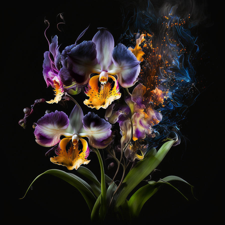 orchids  exploding  at  night    ar  by Asar Studios Digital Art by Celestial Images