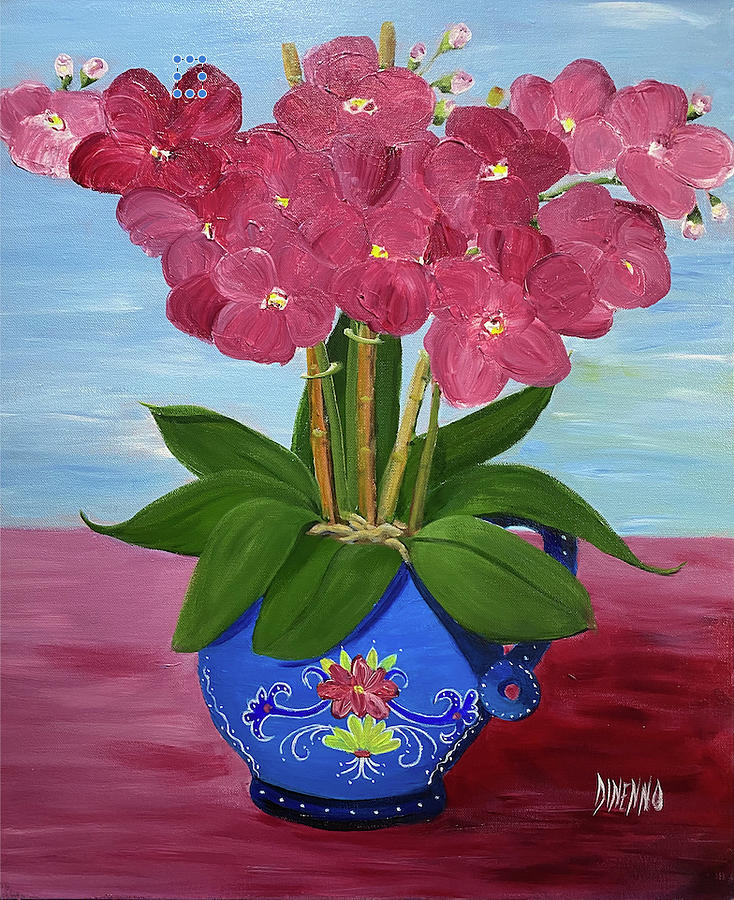Orchids in a Tuscan Pot Painting by Sue Dinenno