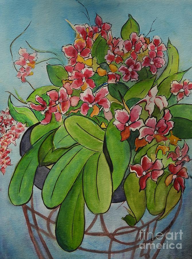 Orchids In Stand Painting by Pat Branch-Fontaine