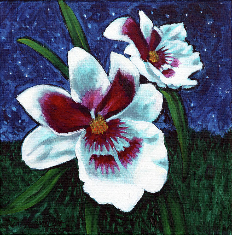 Orchids In Starlight Painting by John Lautermilch