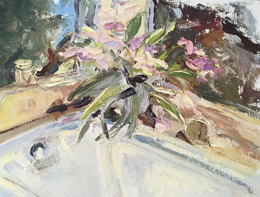 Orchids in the tub Painting by Margaret Elliott