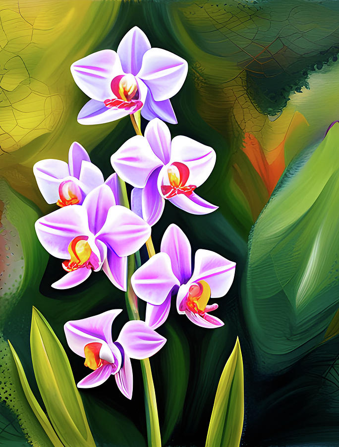 Orchids On Green Digital Art by Long Shot