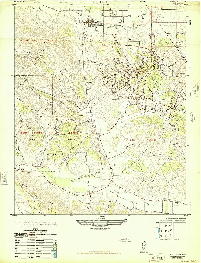 Orcutt CA from 1947 Vintage Map High Quality Mixed Media by Vintage Map