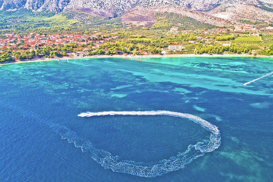 Orebic on Peljesac peninsula waterfront summer speed boat aerial Photograph by Brch Photography