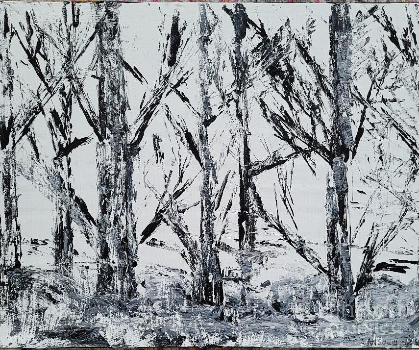 Oregon Birch Trees, View from Train, 2019 Painting by Mark SanSouci
