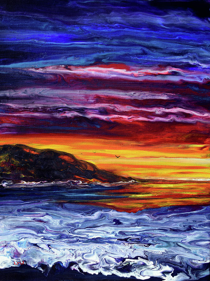 Oregon Coast Sunset Reflections Painting by Laura Iverson