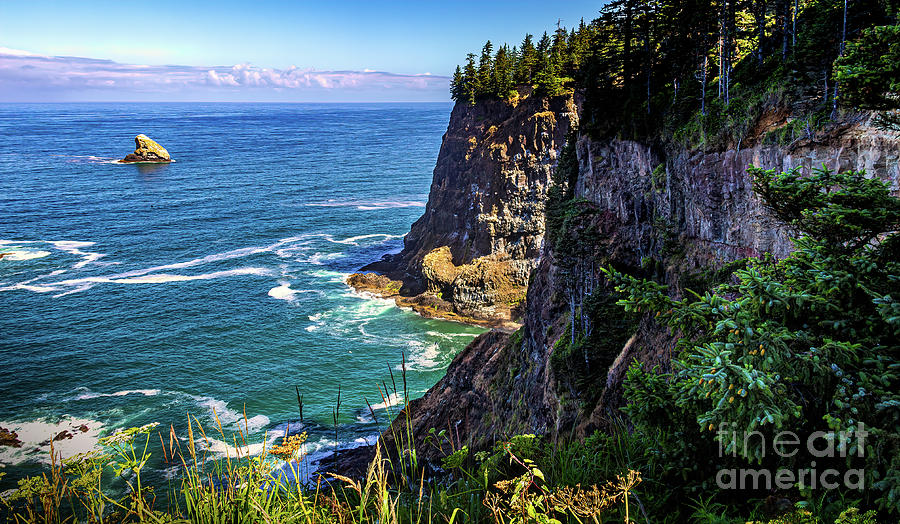 Oregon Coast with Cliff and Rock Photograph by Roslyn Wilkins